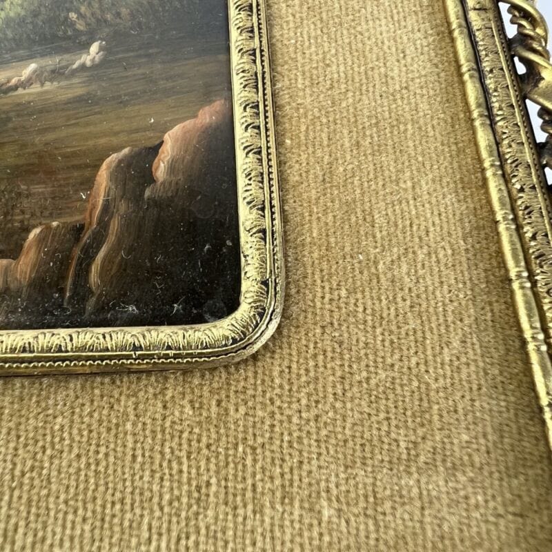 Antichi quadretti in miniatura Dipinti vintage cornice ottone bronzo con fiocco Quadri