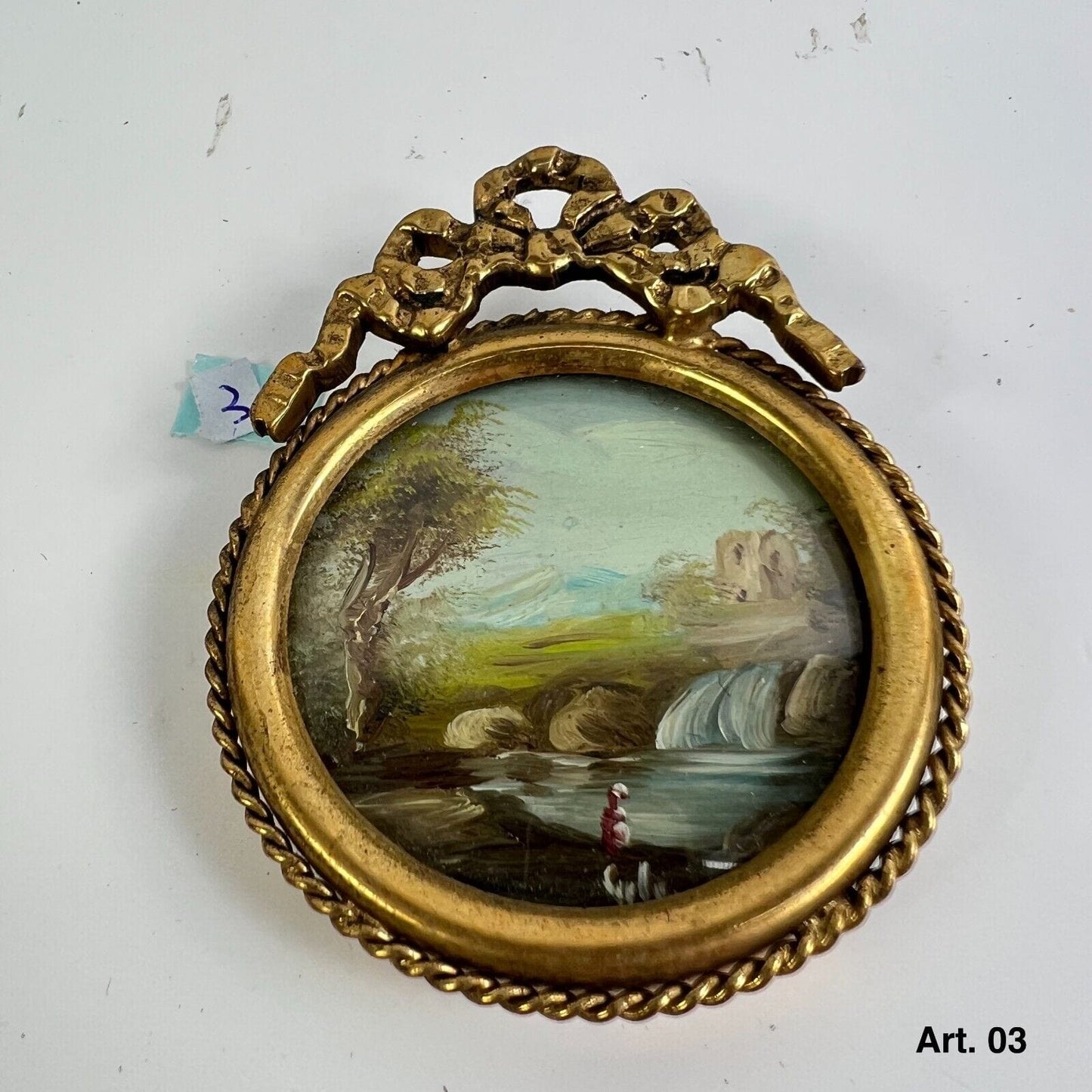 Antichi quadretti in Miniatura vintage cornice Ovale ottone due dipinti –  La Primula Rossa Antiquariato