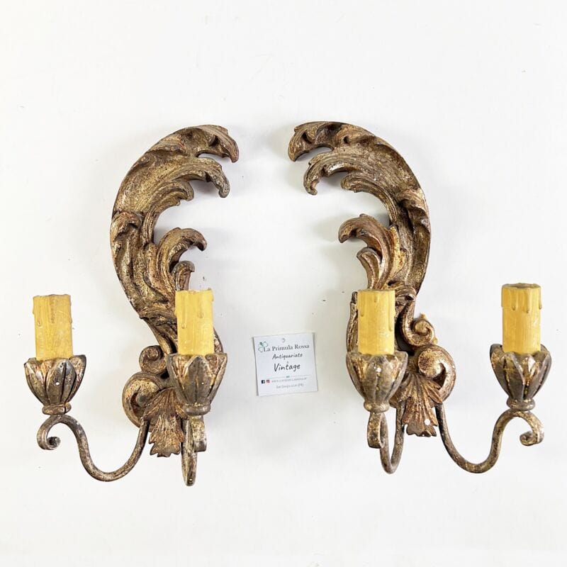 Antico Applique vintage in legno intagliato dorato Appliques lampada da parete Lampade Appliques