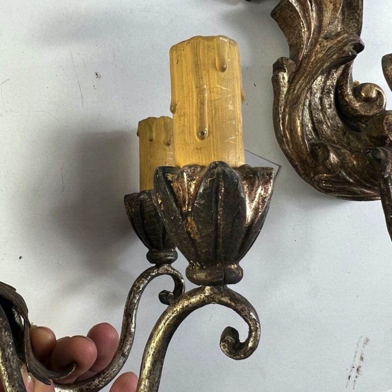 Antico Applique vintage in legno intagliato dorato Appliques lampada da parete Lampade Appliques