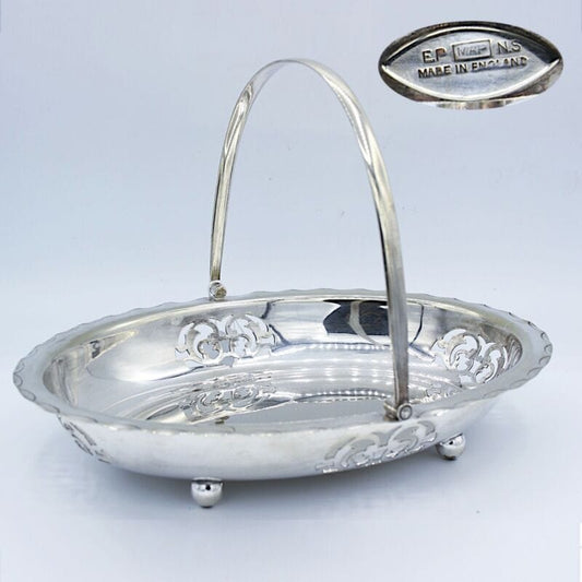 Antico cestino in silver plated centrotavola inglese in argento sheffield manico Sheffield & Argento