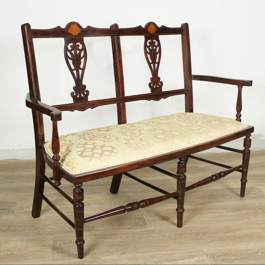 Antico divanetto divano in legno di noce intarsiato poltrona panca panchetta Arredamento
