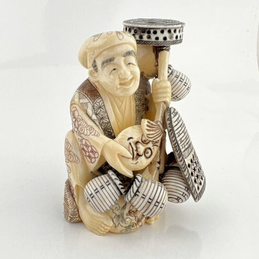 Antico Okimono Scultura Giapponese statuetta Netsuke statuina 900 Venditore Ottone