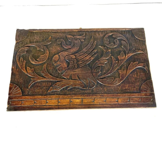 Antico pannello intaglio decorativo fregio intagliato in legno scolpito grifone Restauro