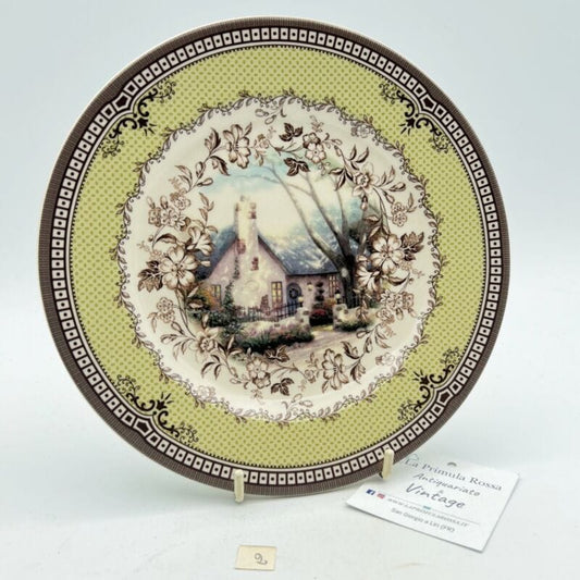 Antico Piatto decorativo in ceramica Cottage di Natale vintage Natalizio neve Ceramiche e Porcellane