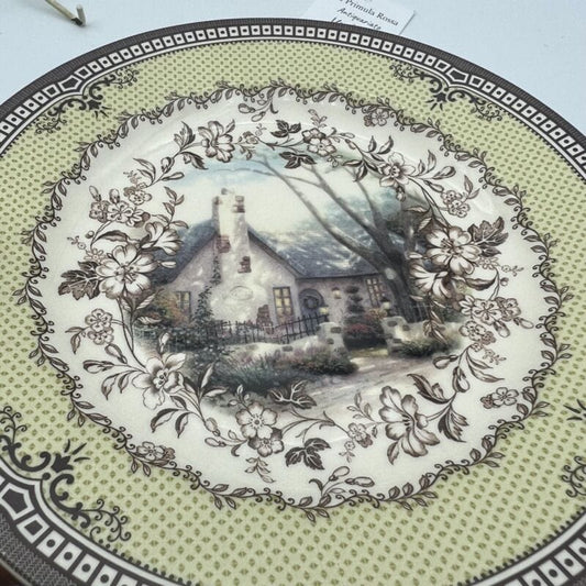 Antico Piatto decorativo in ceramica Cottage di Natale vintage Natalizio neve Ceramiche e Porcellane