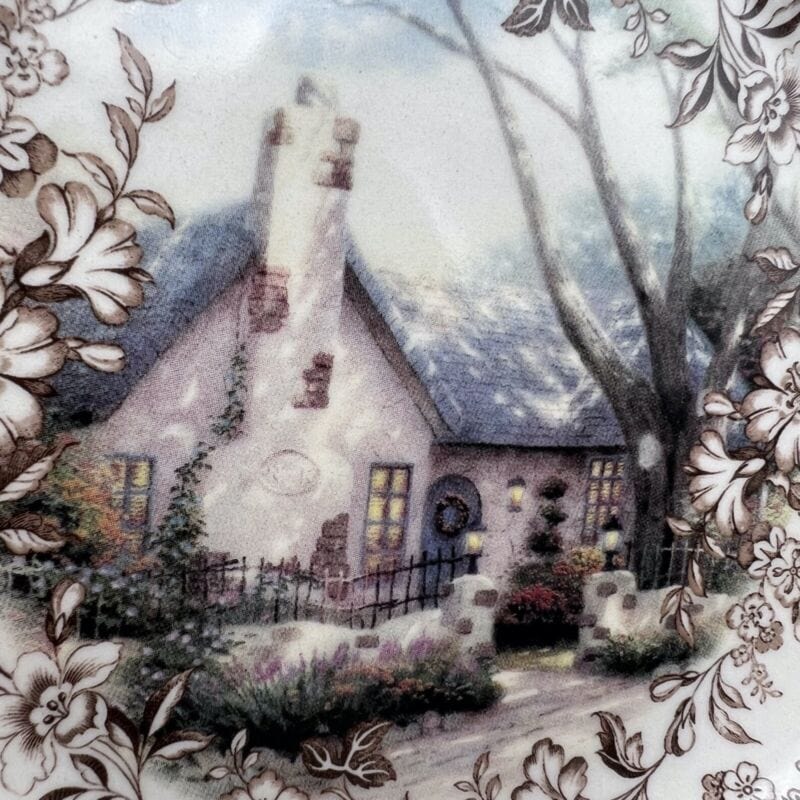 Antico Piatto decorativo in ceramica Cottage di Natale vintage Natalizio neve Ceramiche e Porcellane