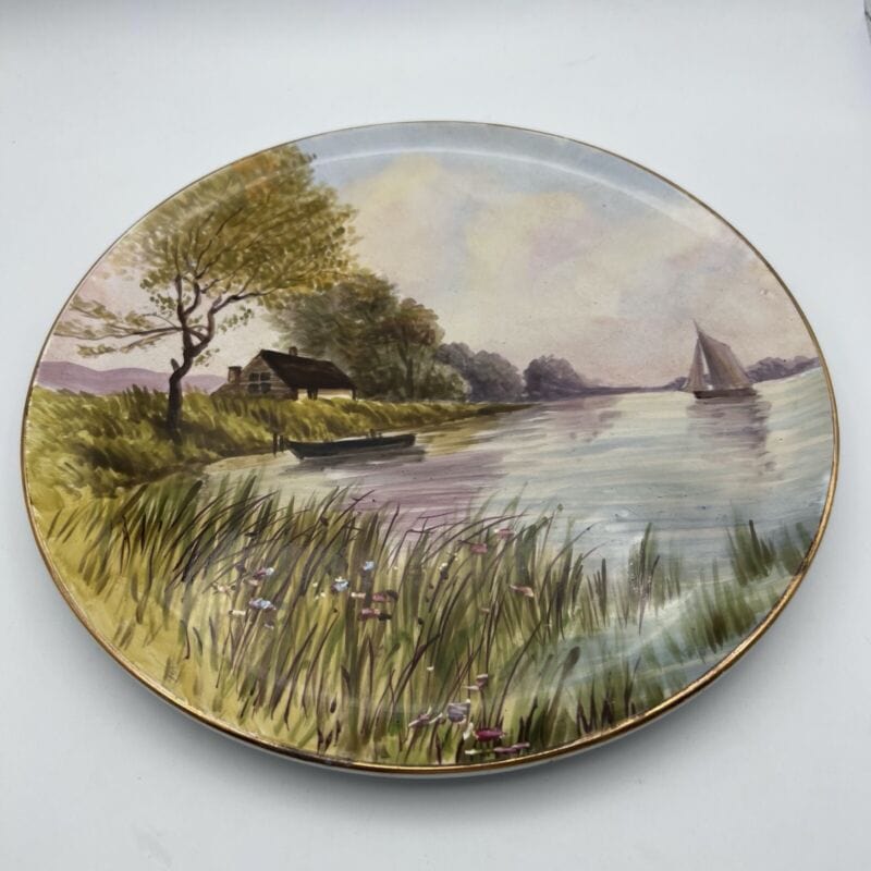 Antico piatto decorativo in ceramica di SCI laveno dipinto a mano da muro barche Ceramiche e Porcellane