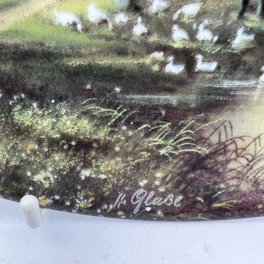 Antico piatto decorativo in porcellana dipinto a mano firmato da muro montagna Ceramiche e Porcellane
