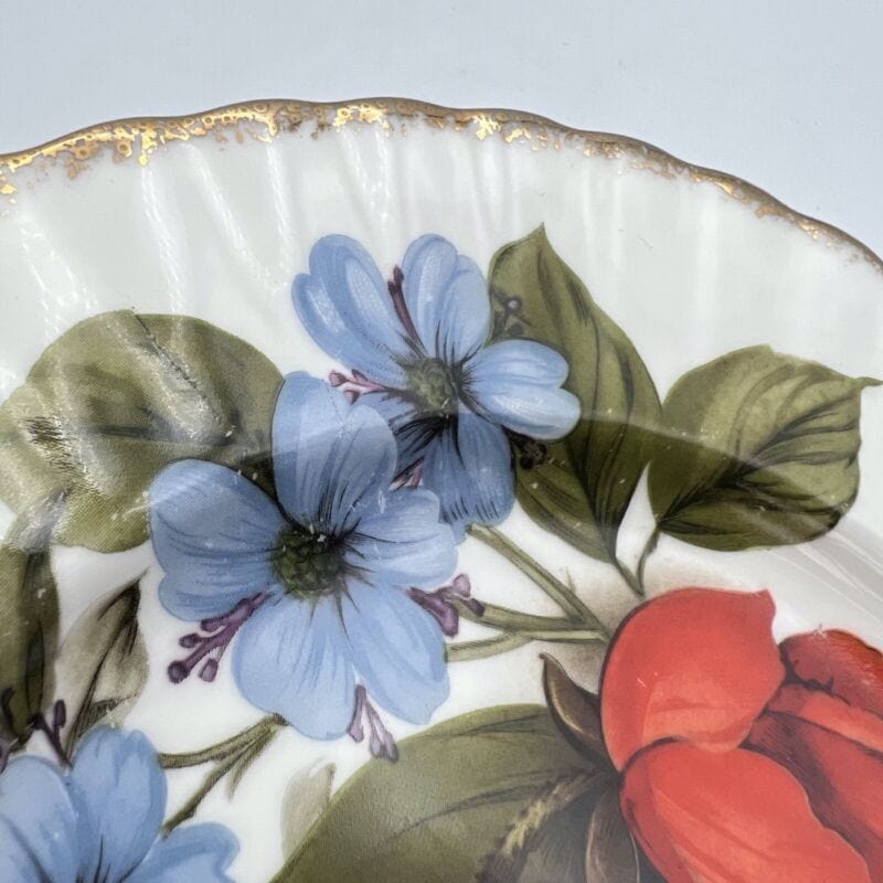 Antico piatto inglese decorativo in porcellana dipinto a mano fiori papaveri Ceramiche e Porcellane