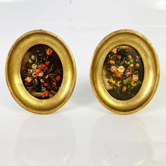 Antico quadretto coppia di quadri miniature dipinto fiori Quadri