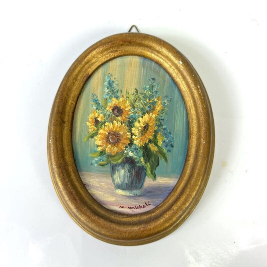 Antico quadretto coppia di quadri oro vintage miniature dipinto fiori firmato Quadri