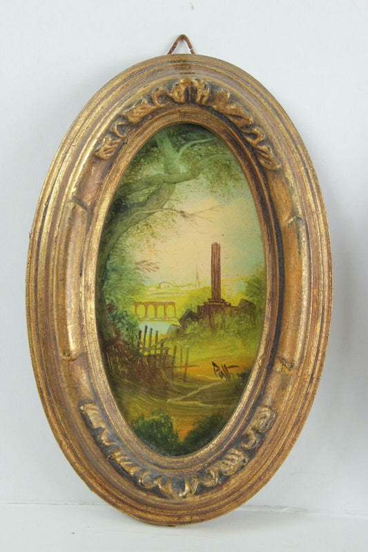 Antico quadretto coppia di quadri oro vintage miniature dipinto firmato in legno Quadri