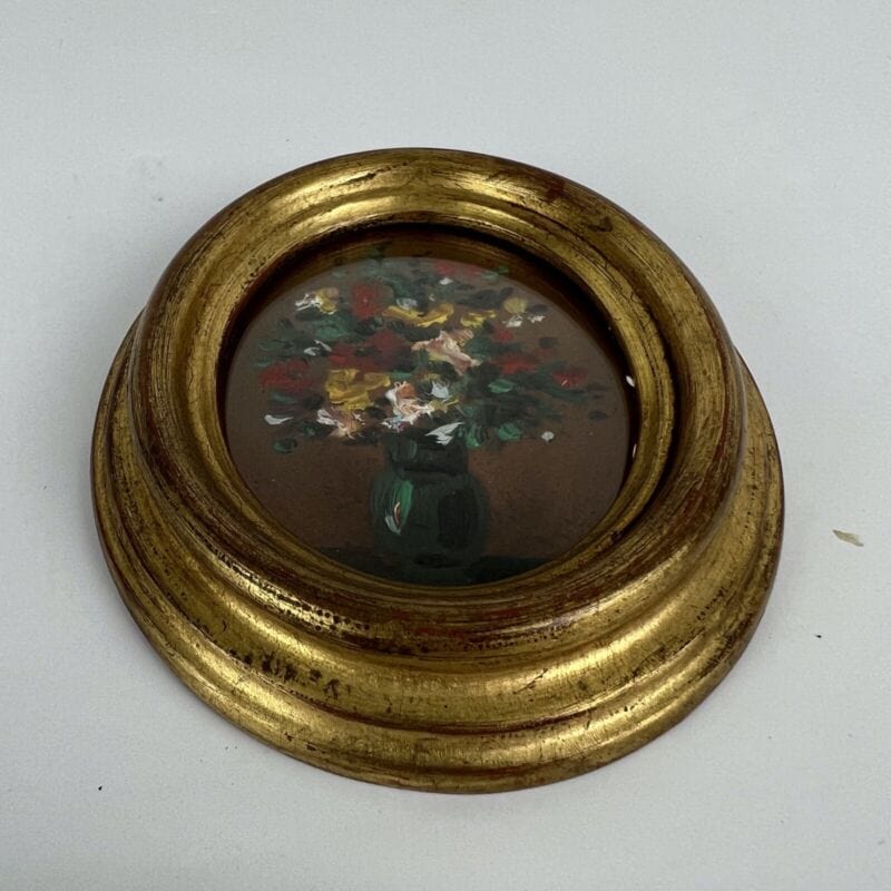 Antico quadretto Ovale quadro oro vintage miniatura dipinto Fiori in legno Quadri