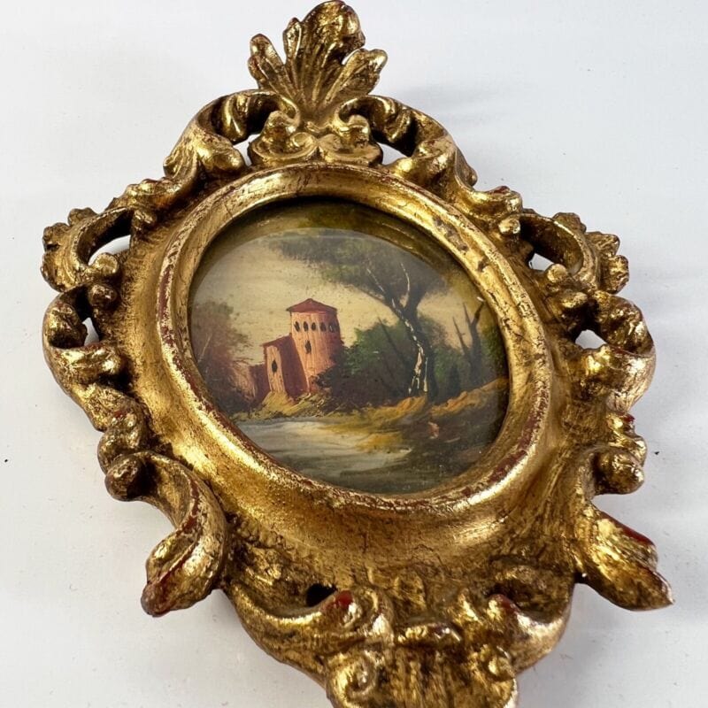 Antico quadretto stile barocco cornice legno e oro dipinto vintage in miniatura Quadri