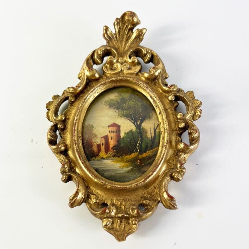 Antico quadretto stile barocco cornice legno e oro dipinto vintage in miniatura Quadri