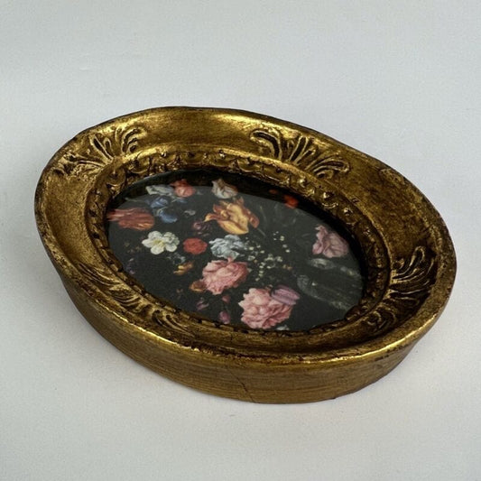 Antico quadretto vintage miniatura con Fiori cornice oro in legno e gesso dorato Quadri
