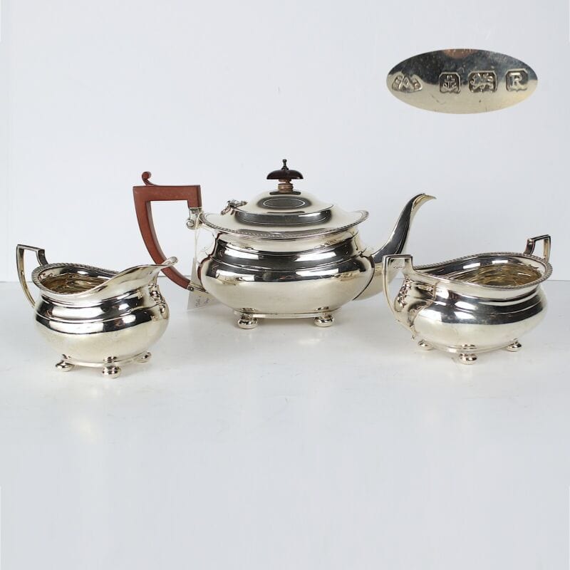 Antico servizio da the inglese in argento 925 sterling teiera d'epoca set tè Sheffield & Argento