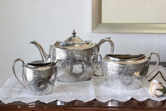 ANTICO SET DA THE IN SHEFFIELD JAMES DIXON & SON - TEIERA '800 IN EPBM -TEA SET Sheffield & Argento