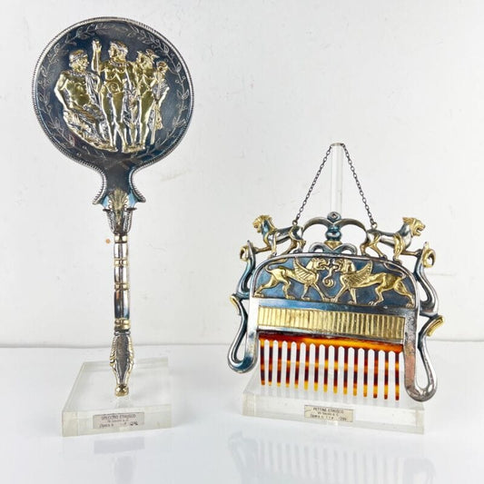 Antico set da toilette in Argento 925 e Oro Etrusco Sheffield & Argento