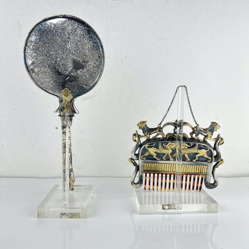Antico set da toilette in Argento 925 e Oro Etrusco Sheffield & Argento