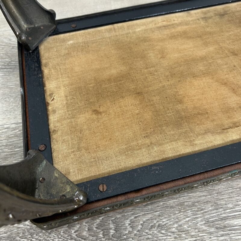 Antico Sgabello vintage poggiapiedi in ottone stile barocco seduta pelle marrone Arredamento