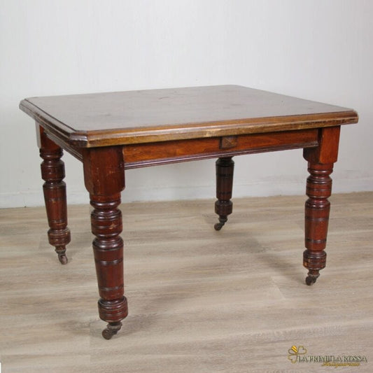 Antico tavolo da pranzo inglese vittoriano quadrato in legno per cucina Arredamento