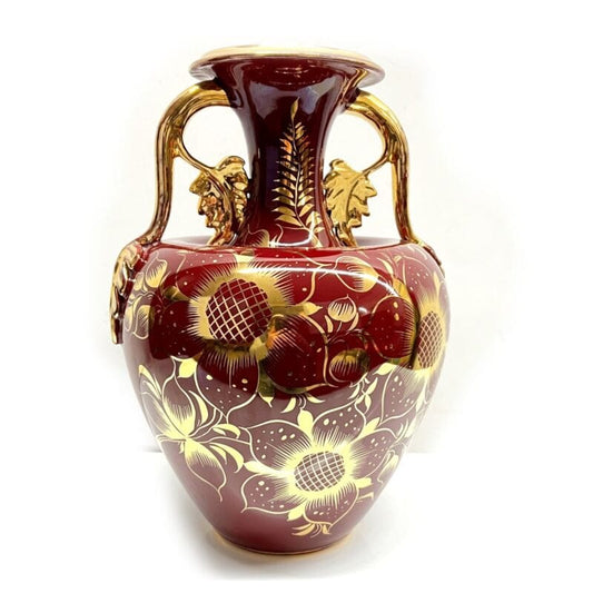 Antico Vaso in ceramica a fiori Rosso Bordeaux e oro Firenze Ceramiche e Porcellane