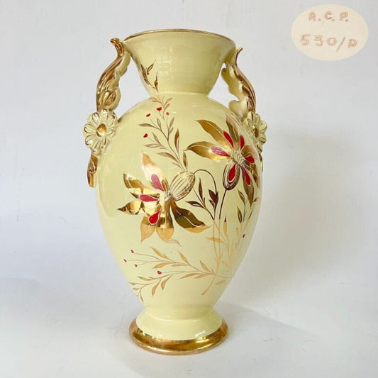 Antico Vaso in ceramica vintage color crema e oro porta fiori anni 50 Firenze Ceramiche e Porcellane