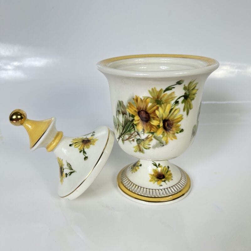 Antico Vaso potiche Vintage in Ceramica a fiori Margherite Gialle con coperchio Ceramiche e Porcellane