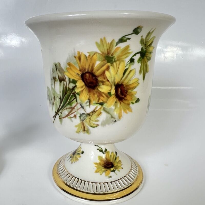 Antico Vaso potiche Vintage in Ceramica a fiori Margherite Gialle con coperchio Ceramiche e Porcellane