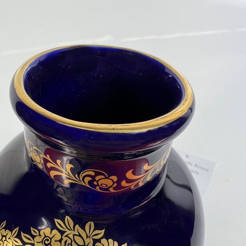 Antico Vaso Vasetto in porcellana a fiori blu e oro dipinto a mano Stile Sevres Ceramiche e Porcellane