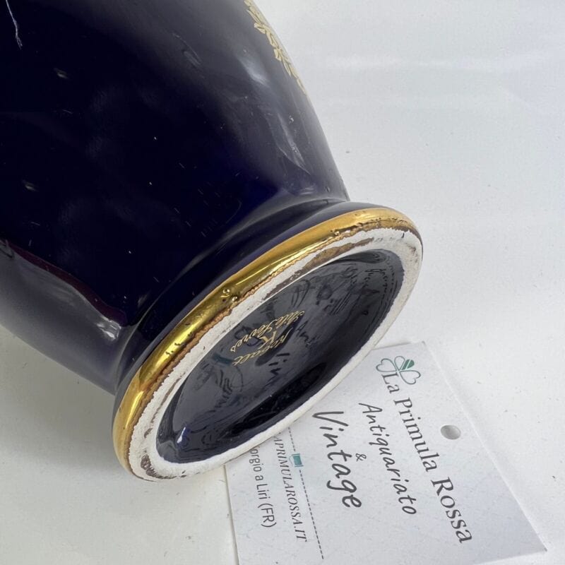 Antico Vaso Vasetto in porcellana a fiori blu e oro dipinto a mano Stile Sevres Ceramiche e Porcellane