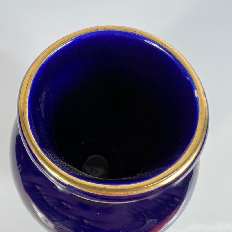 Antico Vaso Vasetto in porcellana a fiori blu e oro dipinto a mano Stile Sevres Ceramiche e Porcellane