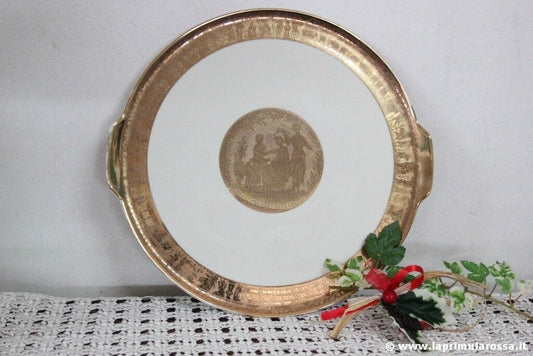 ANTICO VASSOIO IN CERAMICA E ORO BAVARIA PIATTO VINTAGE GOLD SERVING TRAY Ceramiche e Porcellane
