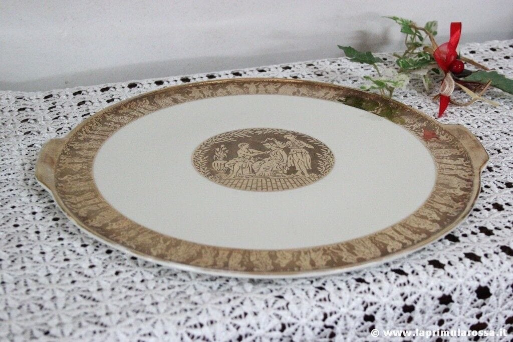 ANTICO VASSOIO IN CERAMICA E ORO BAVARIA PIATTO VINTAGE GOLD SERVING TRAY Ceramiche e Porcellane
