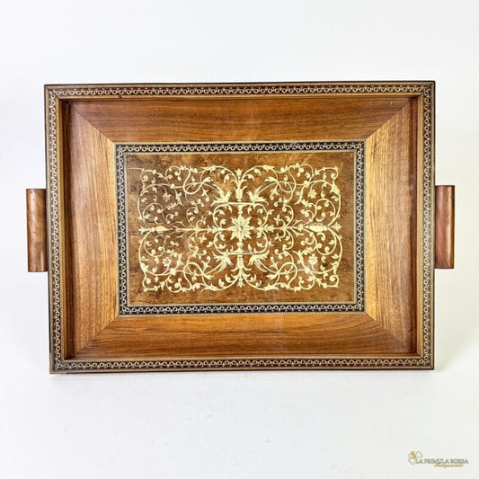 Antico Vassoio in legno sorrentino intarsio sorrento guantiera vintage manici Complementi d'arredo
