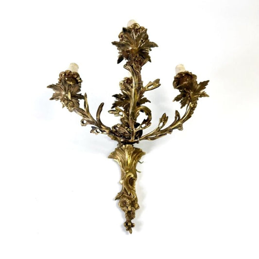 Applique antico stile Luigi XV in bronzo a quattro fiamme luci Lampada da parete Lampade Appliques