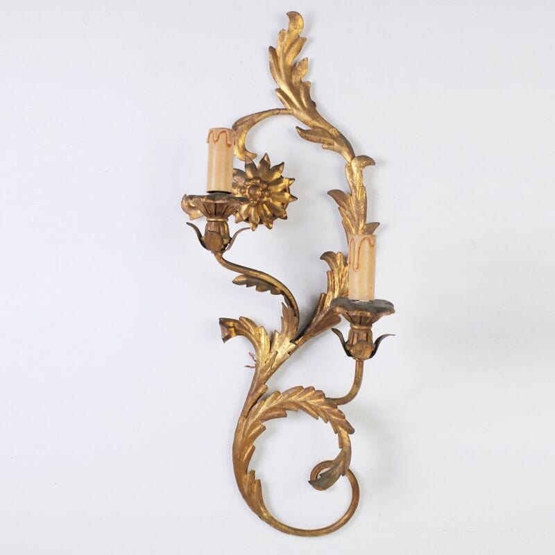 Applique dorato foglie d'acanto a 2 fiamme luci Lampada da parete stile antico Lampade Appliques