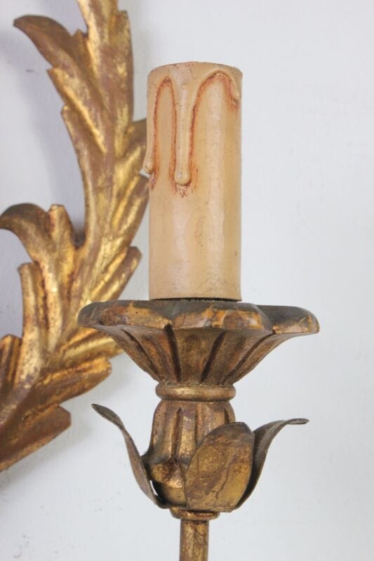 Applique dorato foglie d'acanto a 2 fiamme luci Lampada da parete stile antico Lampade Appliques
