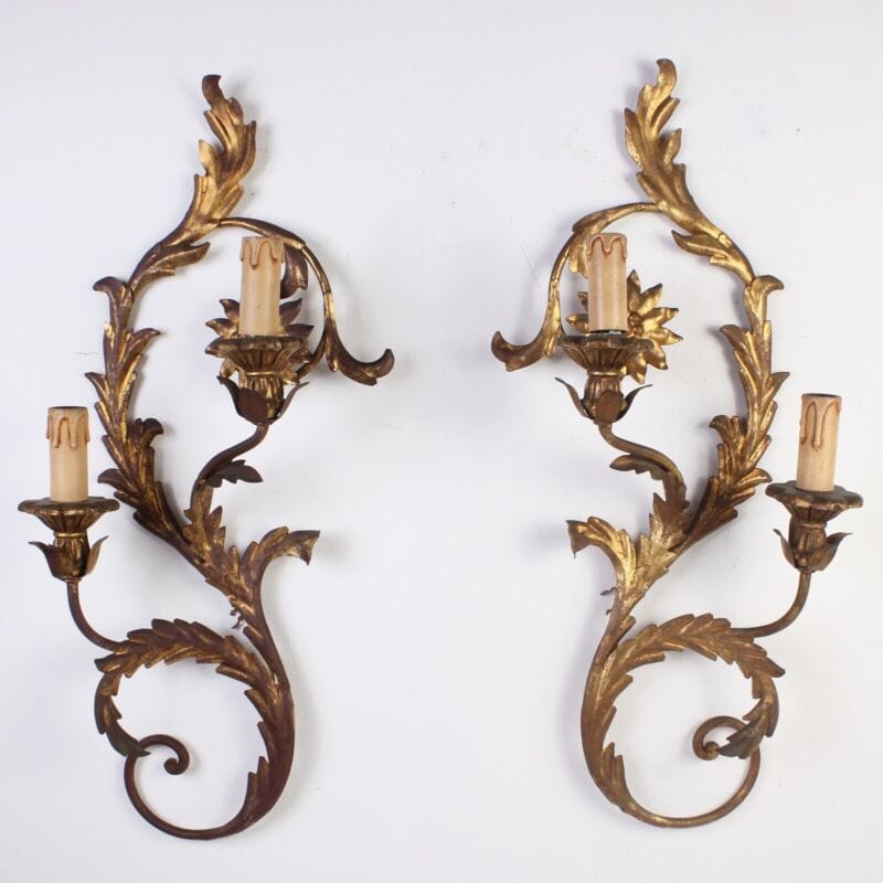 Applique dorato foglie d'acanto a 2 fiamme luci Lampada da parete stile antico Lampade Appliques