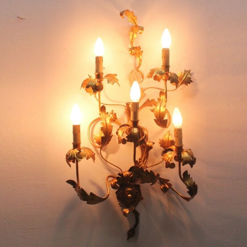 Applique dorato foglie d'acanto a 5 bracci luci Lampada da parete stile antico Lampade Appliques