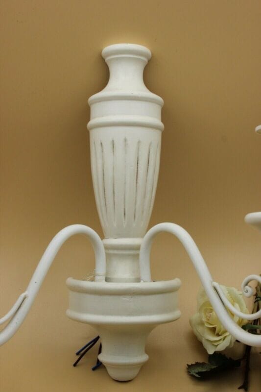 Applique in legno bianco Shabby Lampada da parete Retrò a due luci stile antico Lampade Appliques