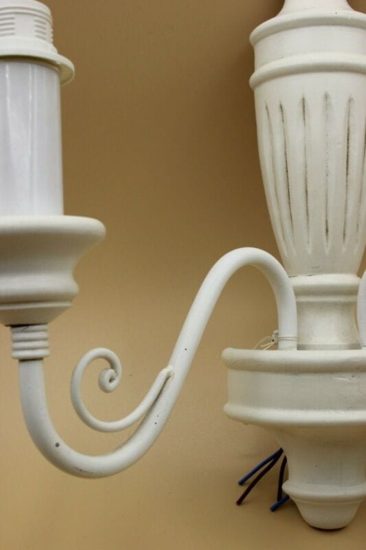 Applique in legno bianco Shabby Lampada da parete Retrò a due luci stile antico Lampade Appliques