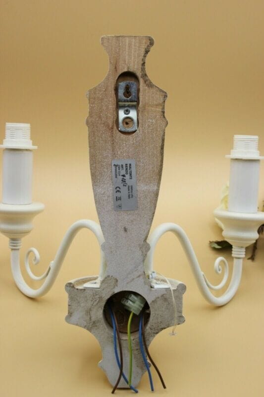 Applique in legno bianco Shabby Lampada da parete Retrò a due luci stile antico Lampade Appliques
