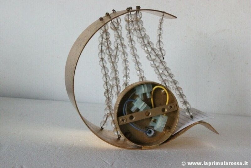 APPLIQUE VINTAGE IN FOGLIA ORO E CRISTALLO LAMPADA DA PARETE ITALIAN WALL SCONE Lampade Appliques