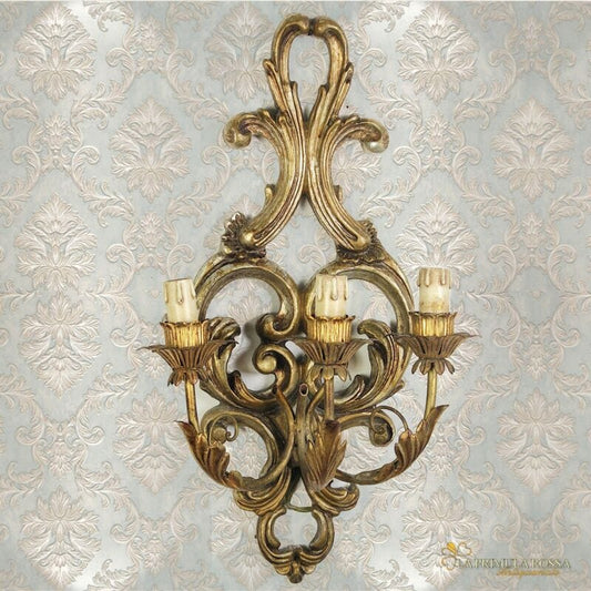 Applique vintage stile antico in legno  mecca e oro lampada da parete a tre luci Lampade Appliques