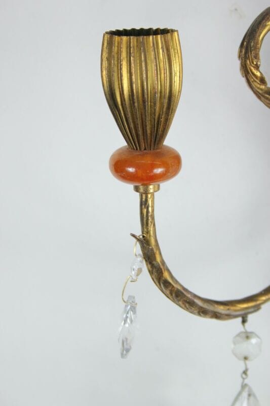 Appliques dorato foglie d'acanto a due fiamme luci Lampade stile stilnovo antico Lampade Appliques