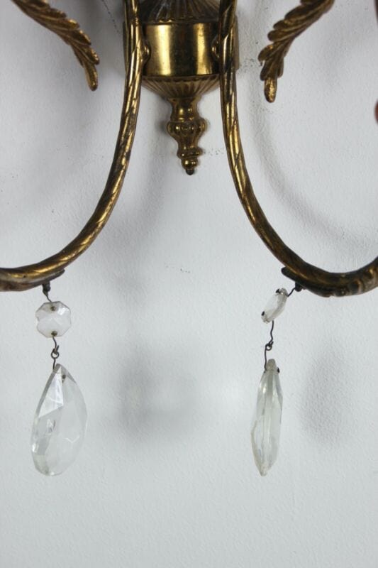 Appliques dorato foglie d'acanto a due fiamme luci Lampade stile stilnovo antico Lampade Appliques