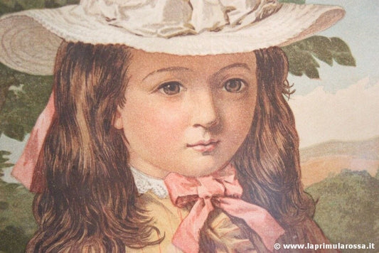 BAMBINA STAMPA ANTICA A COLORE CON CORNICE IN LEGNO cm37X41  VINTAGE CHILD PRINT Stampe e Incisioni